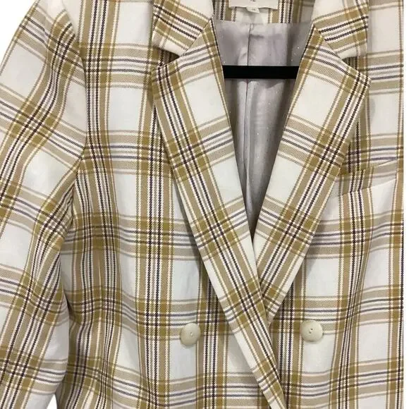 Sezane Christie Jacket Carreau Tile Plaid In Beige Ochre Bordeaux 38 US Size 6 - Picture 6 of 15